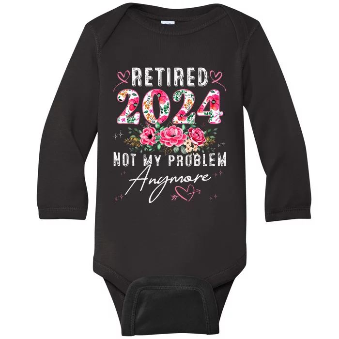 Retired 2024 Funny Retirement Gifts For Women 2024 Floral Baby Long Sleeve Bodysuit