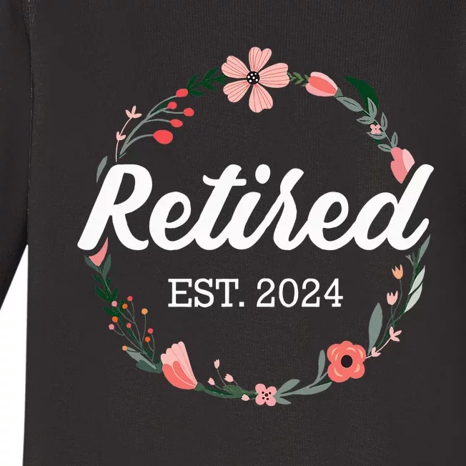 Retired 2024 floral with flowers for grandma in retirement Baby Long Sleeve Bodysuit