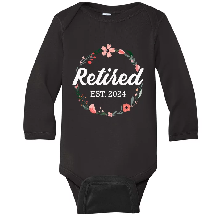 Retired 2024 floral with flowers for grandma in retirement Baby Long Sleeve Bodysuit