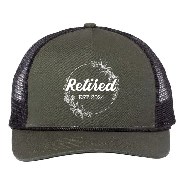 Retired 2024 Gift Floral With Flowers In Retirement Retro Rope Trucker Hat Cap