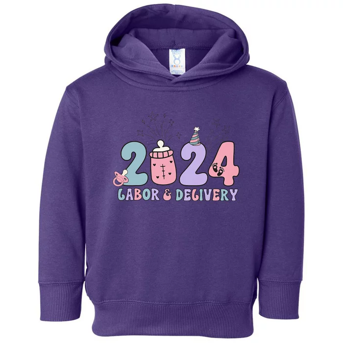 Retro 2024 Labor and Delivery Unit Nurse New Years Eve Rn Np Toddler Hoodie