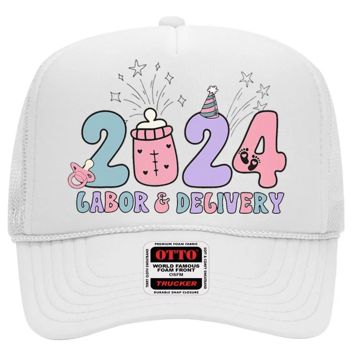 Retro 2024 Labor and Delivery Unit Nurse New Years Eve Rn Np High Crown Mesh Trucker Hat