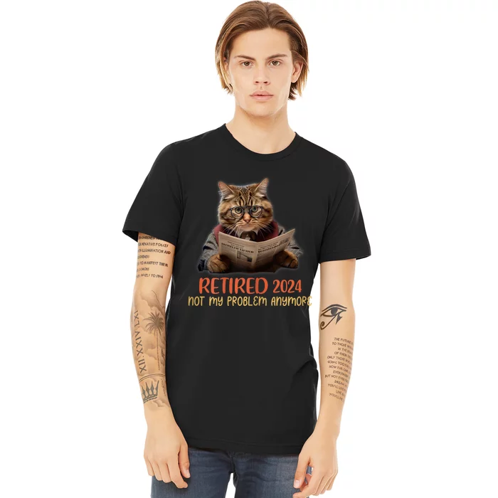 Retired 2024 Not My Problem Anymore Funny Reading Cat Lover Premium T-Shirt