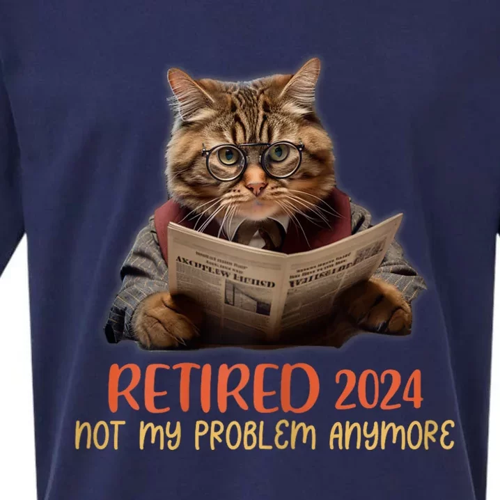 Retired 2024 Not My Problem Anymore Funny Reading Cat Lover Sueded Cloud Jersey T-Shirt