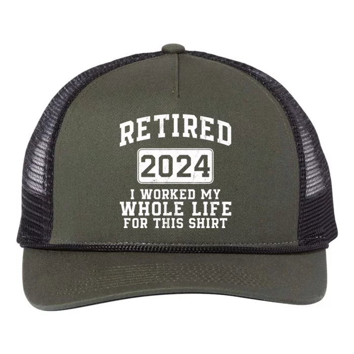 Retired 2024 Retirement Humor Retro Rope Trucker Hat Cap