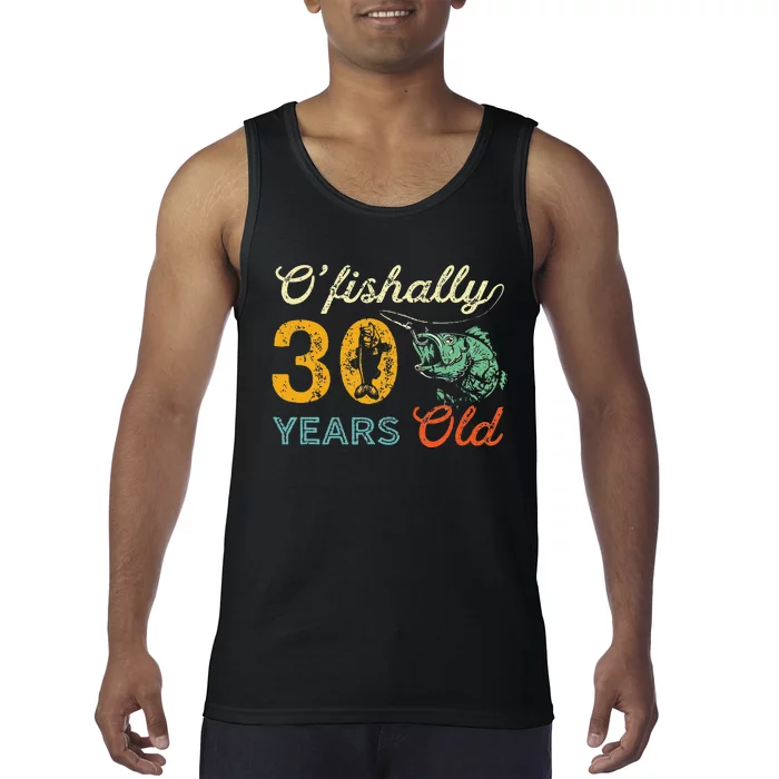 Retro 30th Birthday Fishing Gift Turning 30 Bass Fisherman Tank Top