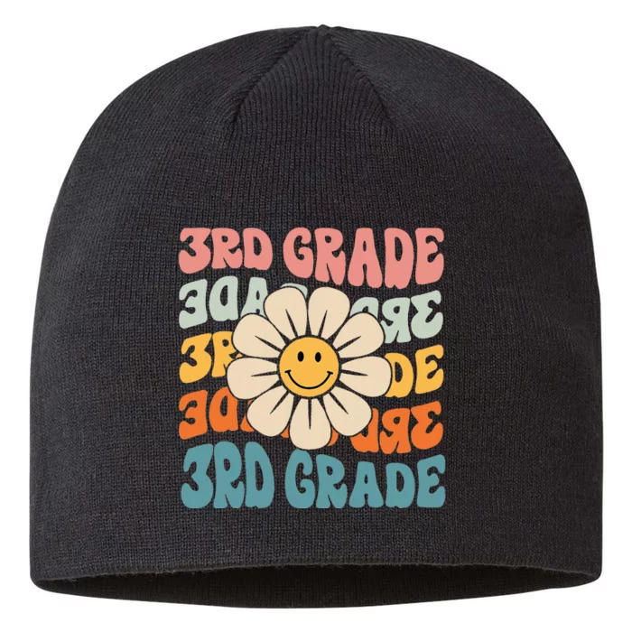 Retro 3rd Grade Daisy Colorful Back To School Third Grade 8 1/2in Sustainable Knit Beanie