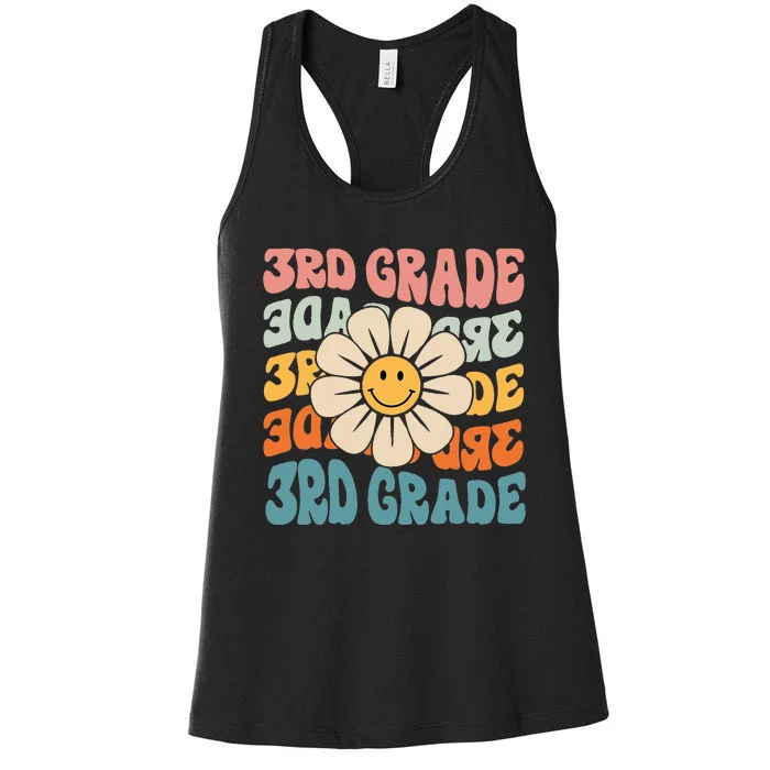 Retro 3rd Grade Daisy Colorful Back To School Third Grade Women's Racerback Tank