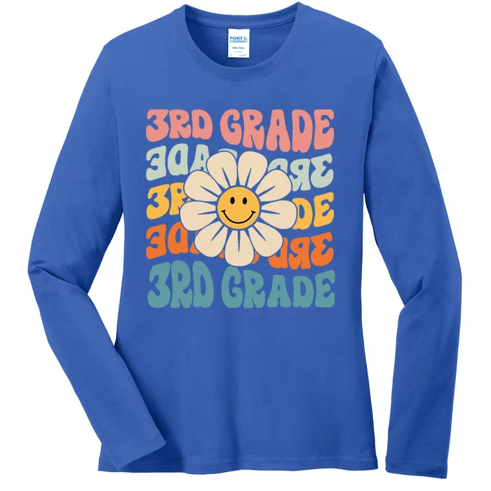 Retro 3rd Grade Daisy Colorful Back To School Third Grade Ladies Long Sleeve Shirt