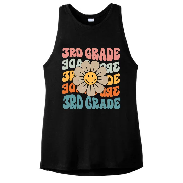 Retro 3rd Grade Daisy Colorful Back To School Third Grade Ladies Tri-Blend Wicking Tank