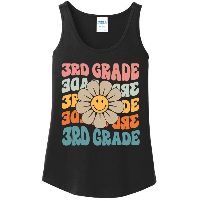 Retro 3rd Grade Daisy Colorful Back To School Third Grade Ladies Essential Tank