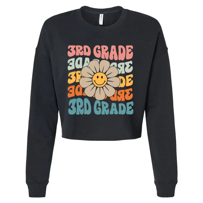 Retro 3rd Grade Daisy Colorful Back To School Third Grade Cropped Pullover Crew