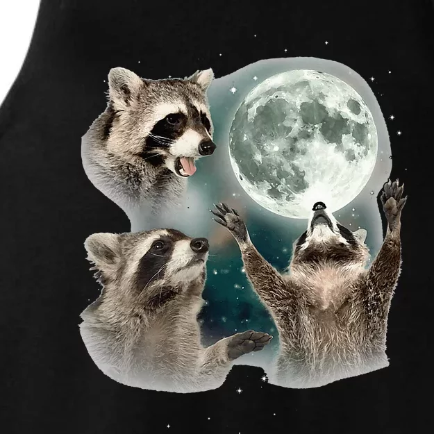 Raccoon 3 Racoons Howling At Moon Ladies Tri-Blend Wicking Tank