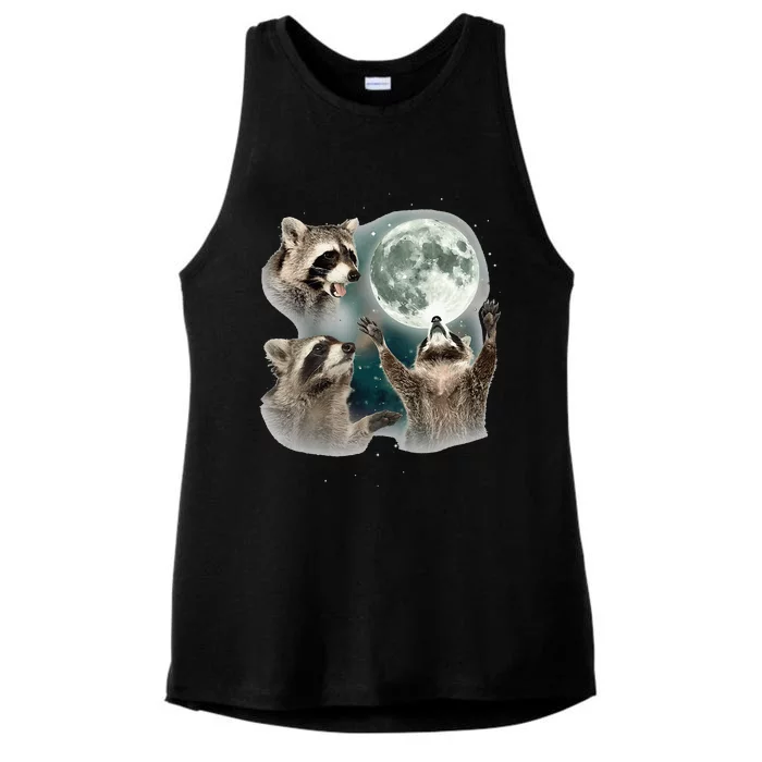 Raccoon 3 Racoons Howling At Moon Ladies Tri-Blend Wicking Tank