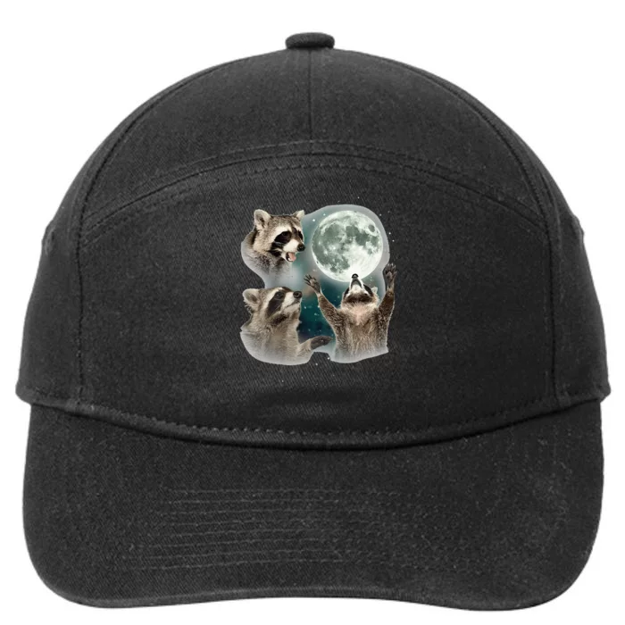 Raccoon 3 Racoons Howling At Moon 7-Panel Snapback Hat