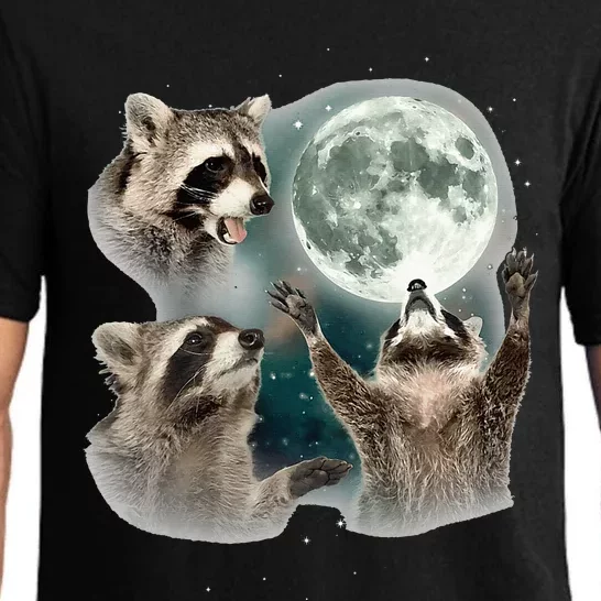 Raccoon 3 Racoons Howling At Moon Pajama Set