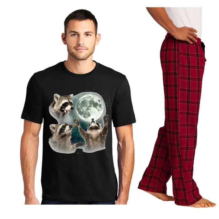 Raccoon 3 Racoons Howling At Moon Pajama Set