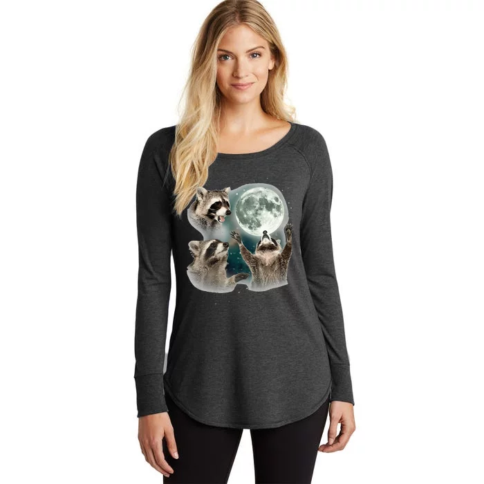 Raccoon 3 Racoons Howling At Moon Women's Perfect Tri Tunic Long Sleeve Shirt