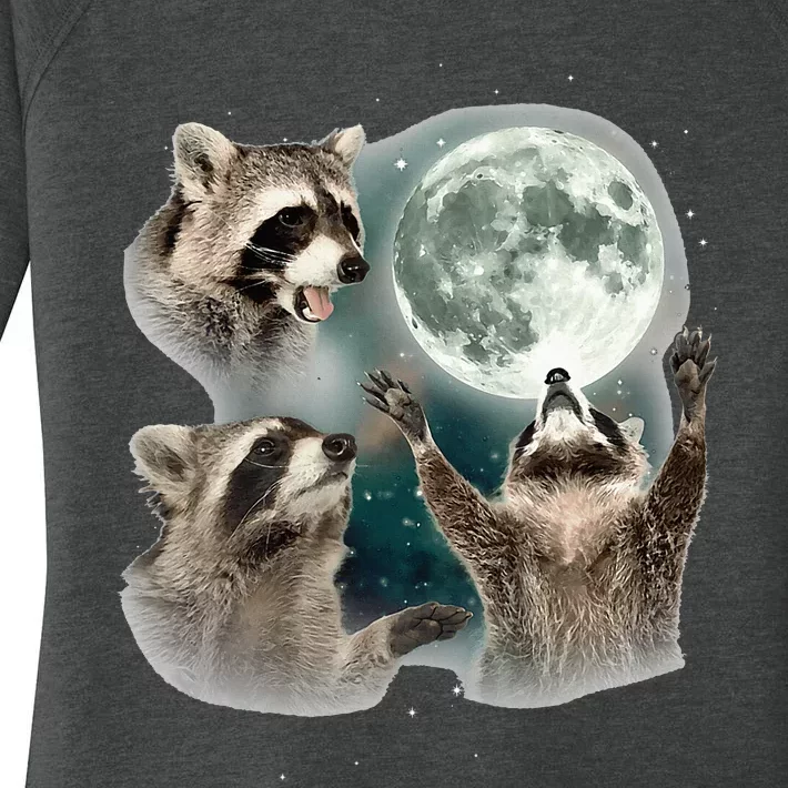 Raccoon 3 Racoons Howling At Moon Women's Perfect Tri Tunic Long Sleeve Shirt