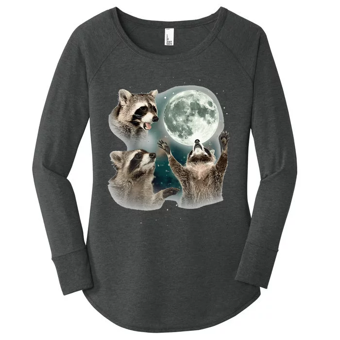 Raccoon 3 Racoons Howling At Moon Women's Perfect Tri Tunic Long Sleeve Shirt