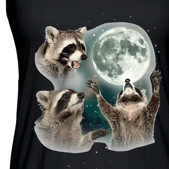 Raccoon 3 Racoons Howling At Moon Ladies Essential Flowy Tank