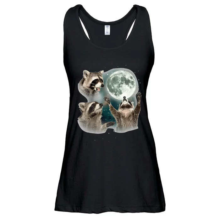 Raccoon 3 Racoons Howling At Moon Ladies Essential Flowy Tank