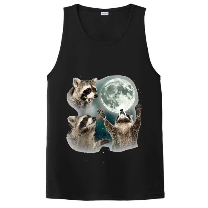 Raccoon 3 Racoons Howling At Moon Performance Tank