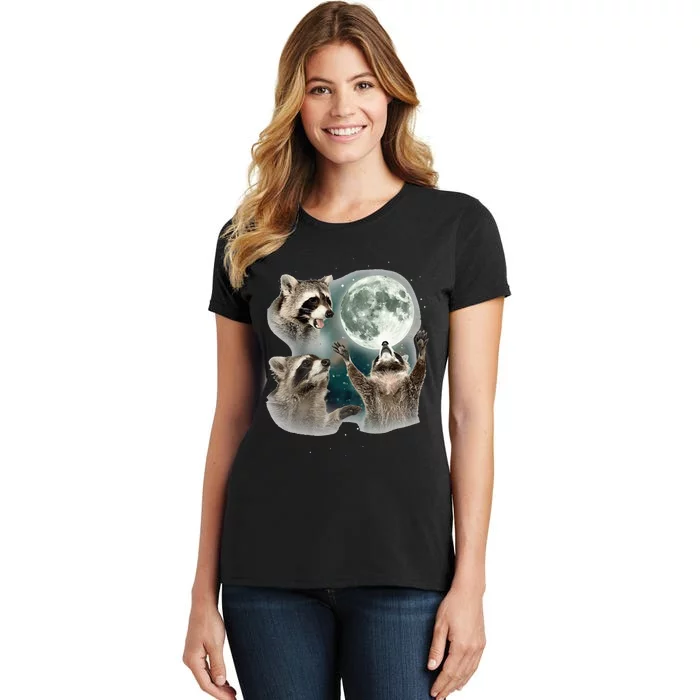 Raccoon 3 Racoons Howling At Moon Women's T-Shirt