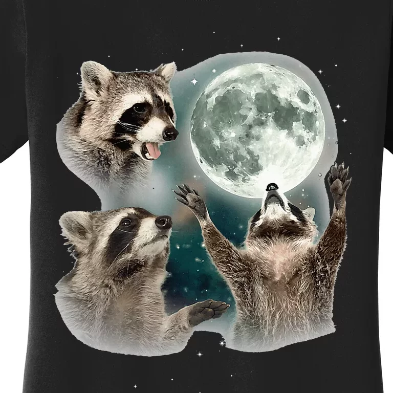 Raccoon 3 Racoons Howling At Moon Women's T-Shirt