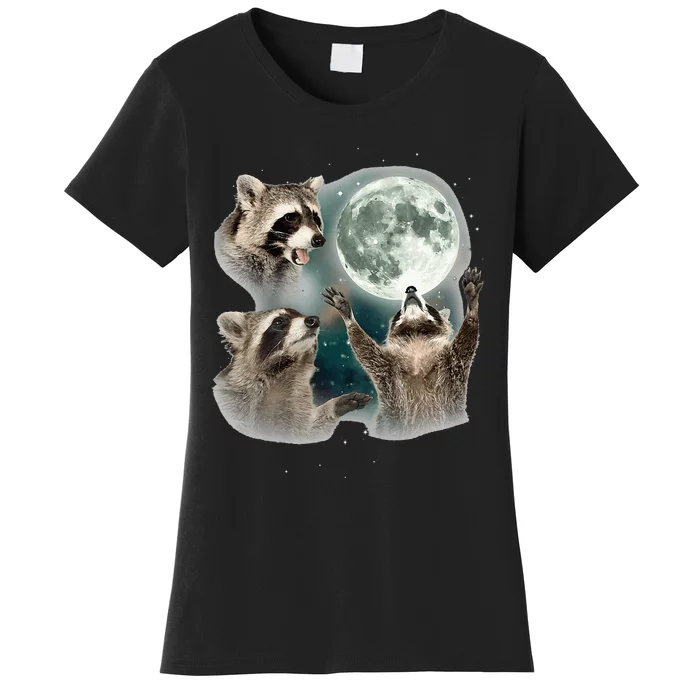 Raccoon 3 Racoons Howling At Moon Women's T-Shirt