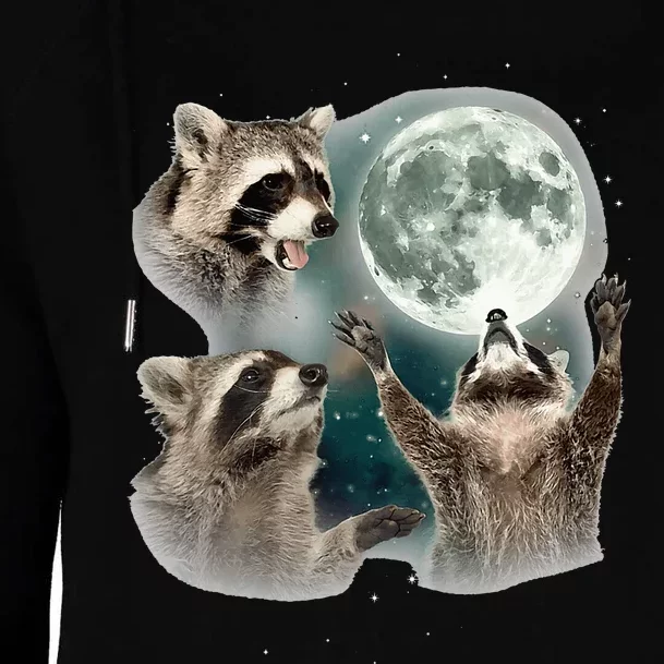 Raccoon 3 Racoons Howling At Moon Funny Weird Cursed Womens Funnel Neck Pullover Hood