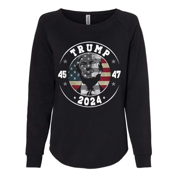 Retro 45 47 Trump 2024 American Flag Womens California Wash Sweatshirt