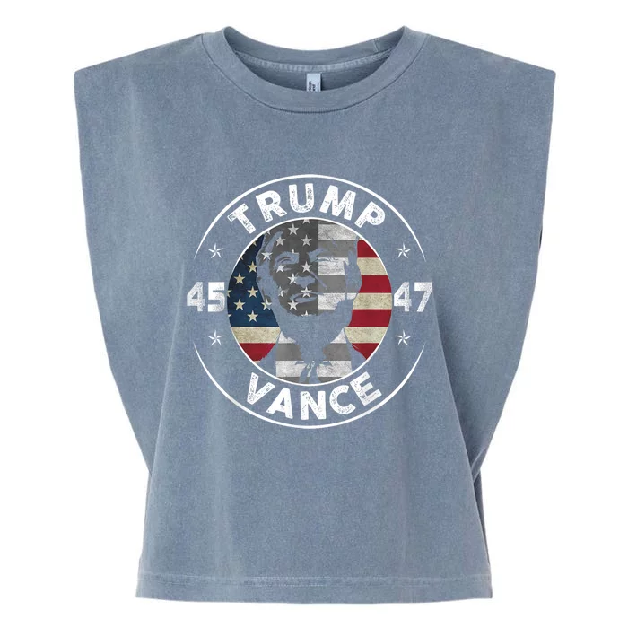 Retro 45 47 Trump Vance 2024 Vote Trump American Flag Garment-Dyed Women's Muscle Tee