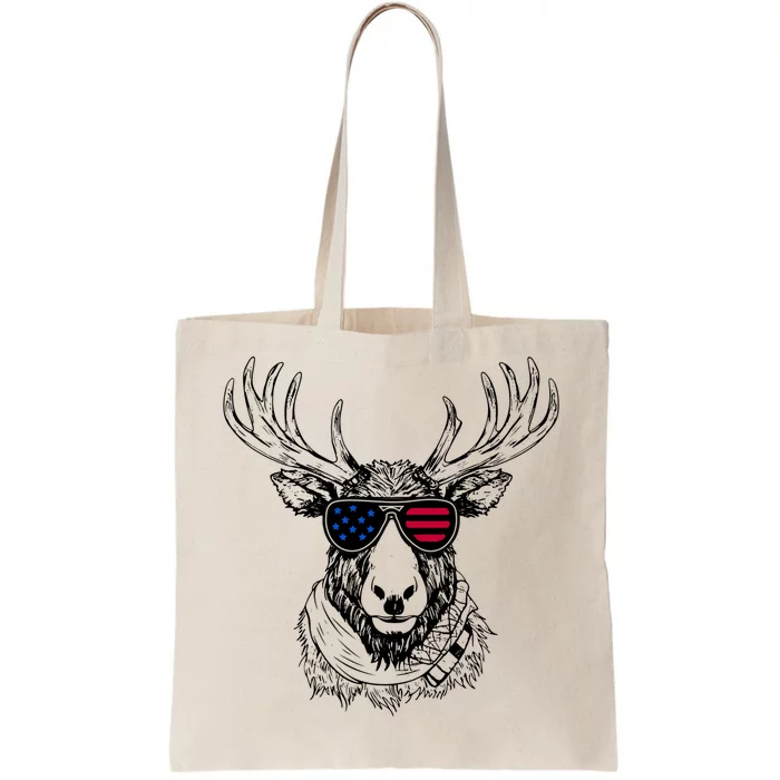 Reindeer 4th July America Usa Flag Funny Gift Tote Bag