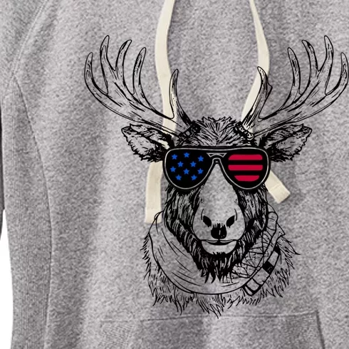 Reindeer 4th July America Usa Flag Funny Gift Women's Fleece Hoodie