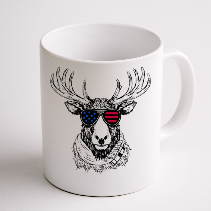 Reindeer 4th July America Usa Flag Funny Gift Front & Back Coffee Mug