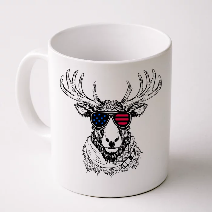 Reindeer 4th July America Usa Flag Funny Gift Front & Back Coffee Mug