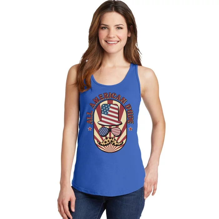 Retro 4th Of July Funny Gift Red White Blue Usa All American Dude Gift Ladies Essential Tank