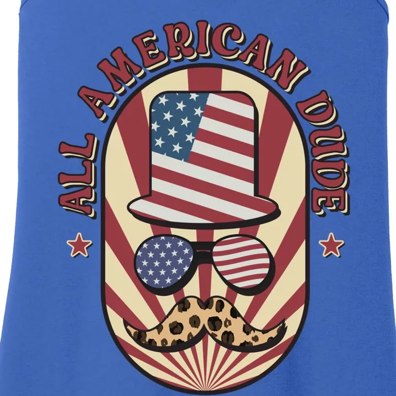 Retro 4th Of July Funny Gift Red White Blue Usa All American Dude Gift Ladies Essential Tank