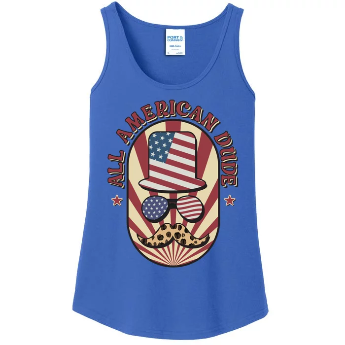 Retro 4th Of July Funny Gift Red White Blue Usa All American Dude Gift Ladies Essential Tank