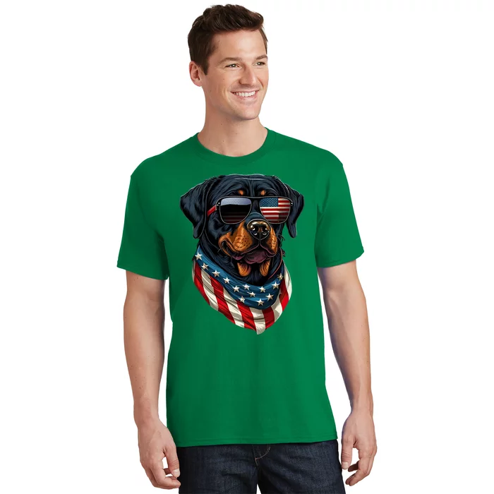 Rottweiler 4th Of July American Flag Glasses Stay Cool T-Shirt