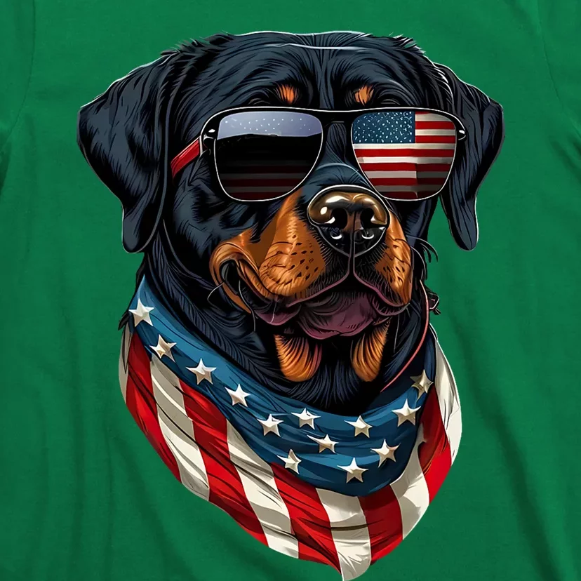 Rottweiler 4th Of July American Flag Glasses Stay Cool T-Shirt