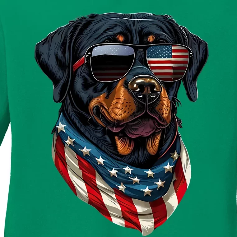 Rottweiler 4th Of July American Flag Glasses Stay Cool Ladies Long Sleeve Shirt