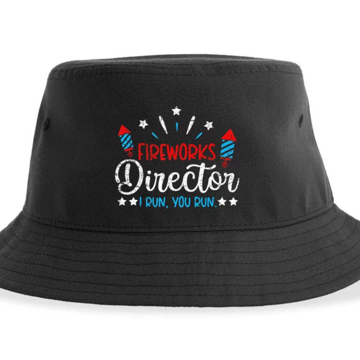 Retro 4th Of July Funny Fireworks Director If I Run You Run Sustainable Bucket Hat