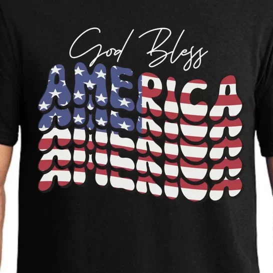 Retro 4th Of July Gift Wavy Font God Bless America Usa Flag Gift Pajama Set