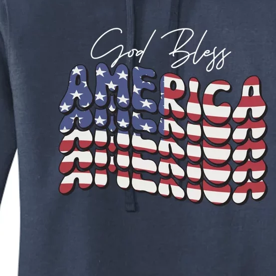 Retro 4th Of July Gift Wavy Font God Bless America Usa Flag Gift Women's Pullover Hoodie