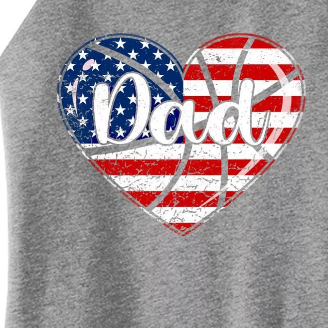 Retro 4th Of July Patriotic Basketball Dad Usa Flag Heart Great Gift Women’s Perfect Tri Rocker Tank