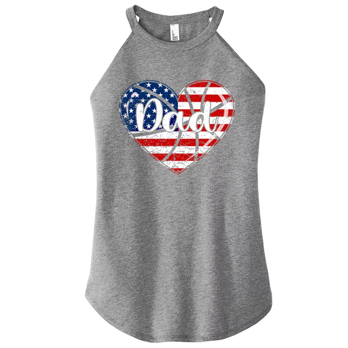 Retro 4th Of July Patriotic Basketball Dad Usa Flag Heart Great Gift Women’s Perfect Tri Rocker Tank