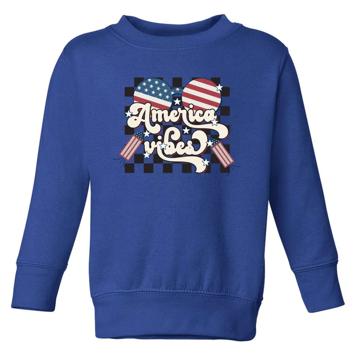 Retro 4th Of July Meaningful Gift America Vibes Vintage Usa Sunglasses Gift Toddler Sweatshirt