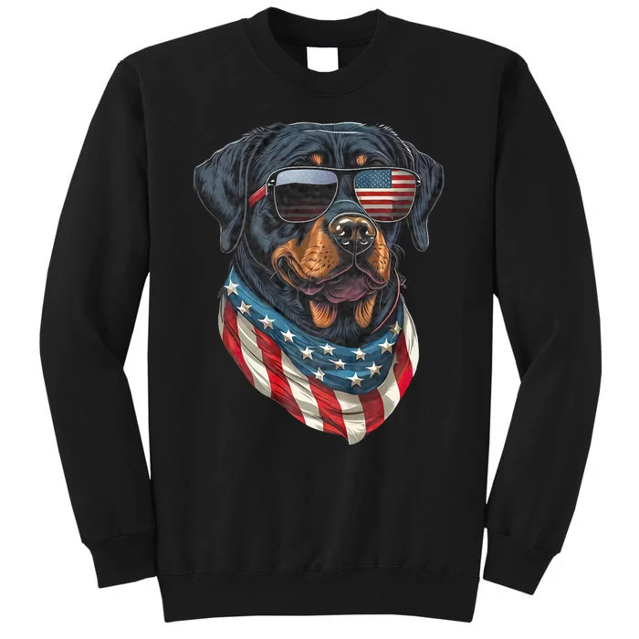 Rottweiler 4th Of July American Flag Glasses Stay Cool Tall Sweatshirt